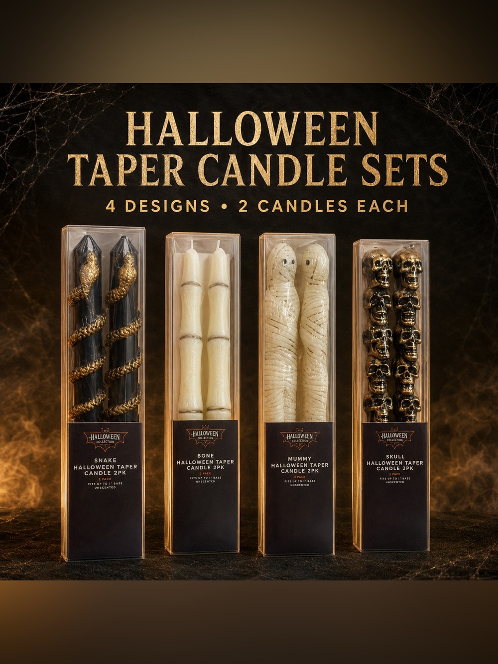 NEW Halloween Taper Candle Sets - Mummy, Bones, Snakes Choose 1